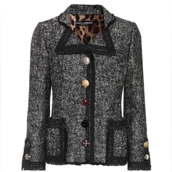Dolce & Gabbana Monochrome Tweed Button Detail Jacket size 36IT